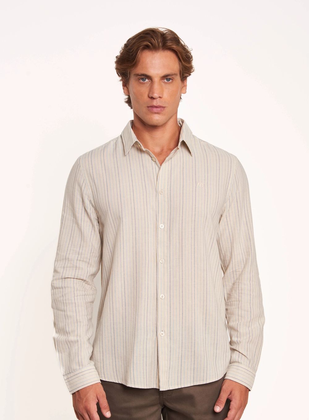 Camisa Masculina Manga Longa Listrada Com Botões Estampados
