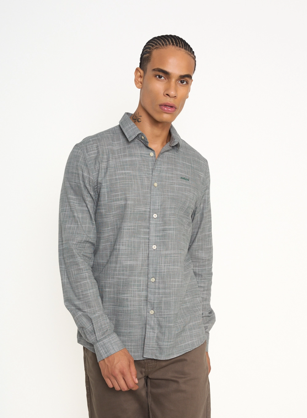 Camisa Masculina Com Botões E Textura Estampados