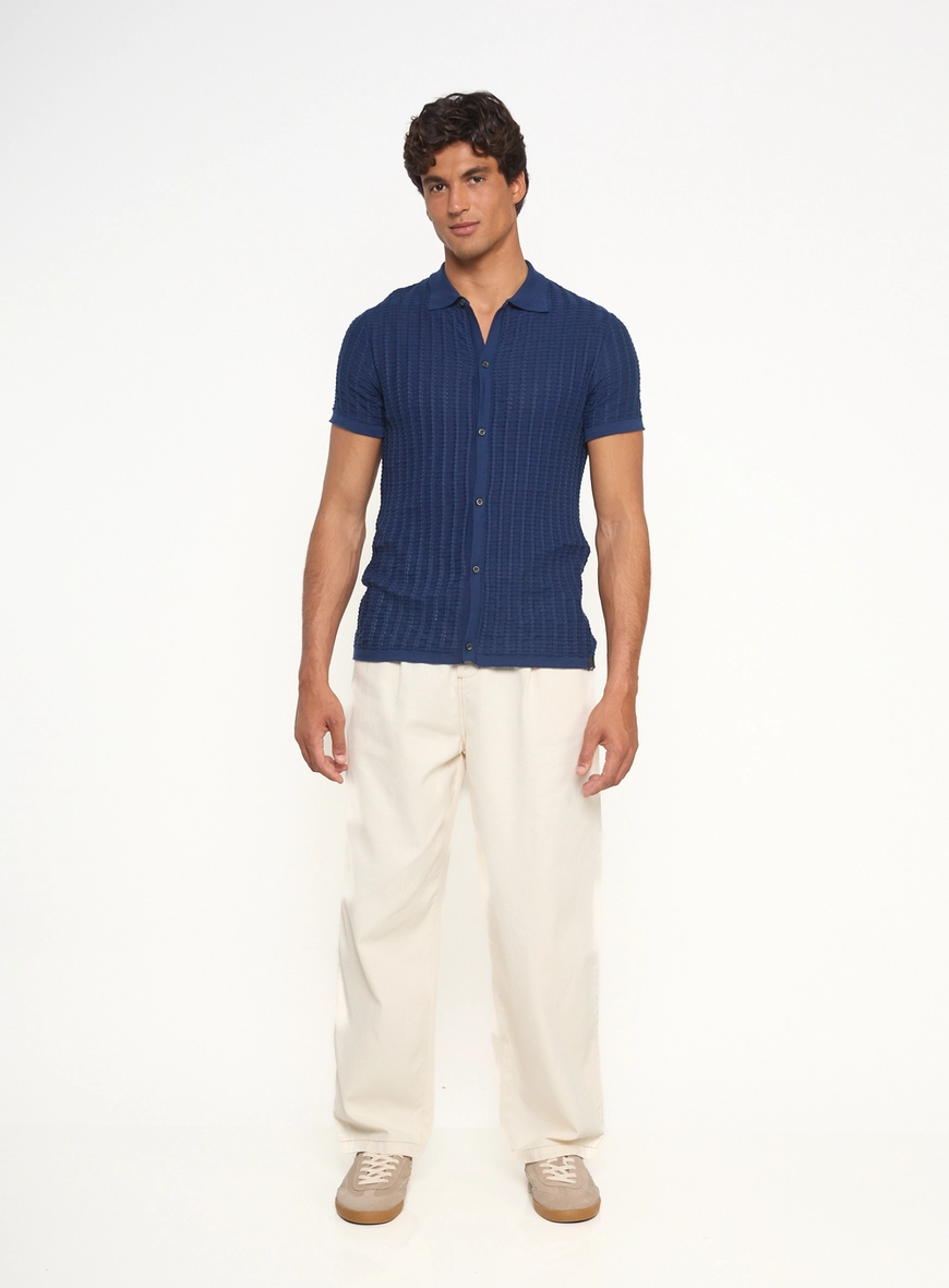 Camisa Masculina Manga Curta Com Textura