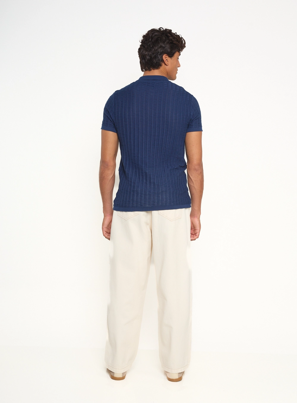 Camisa Masculina Manga Curta Com Textura Azul