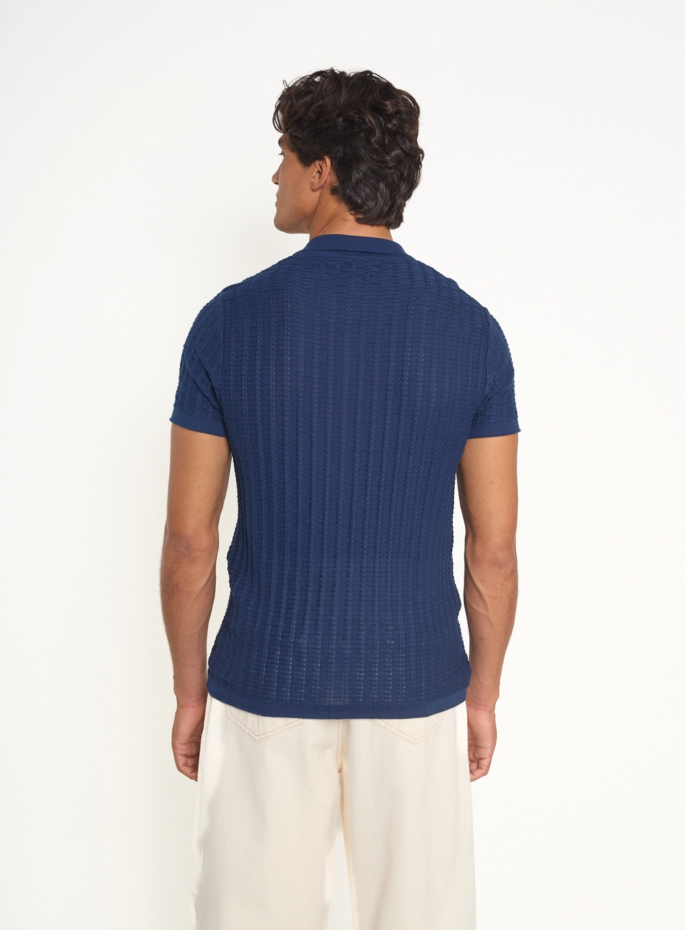 Camisa Masculina Manga Curta Com Textura Azul