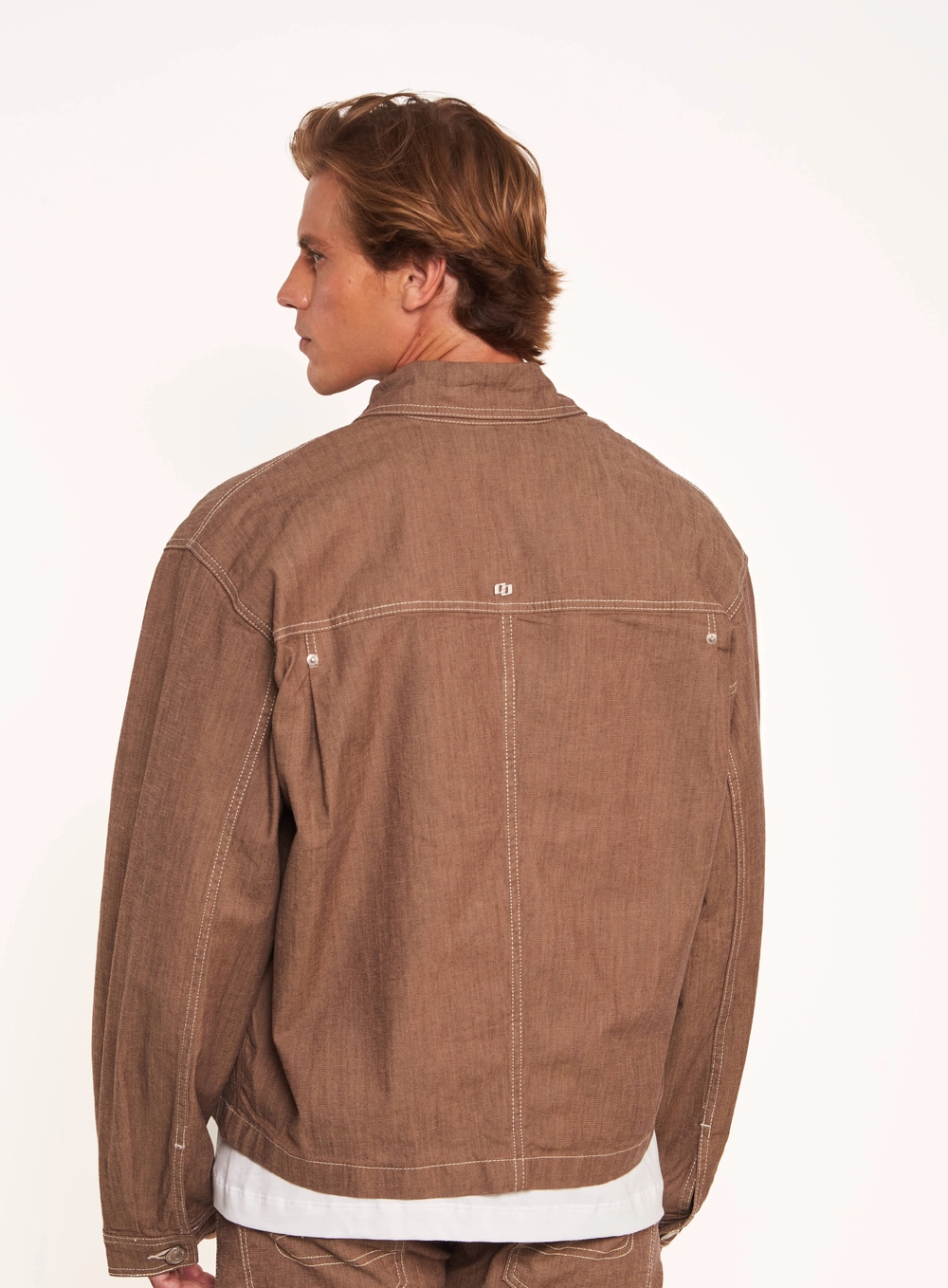 Jaqueta Masculina Com Pespontos E Zíper índigo Marrom