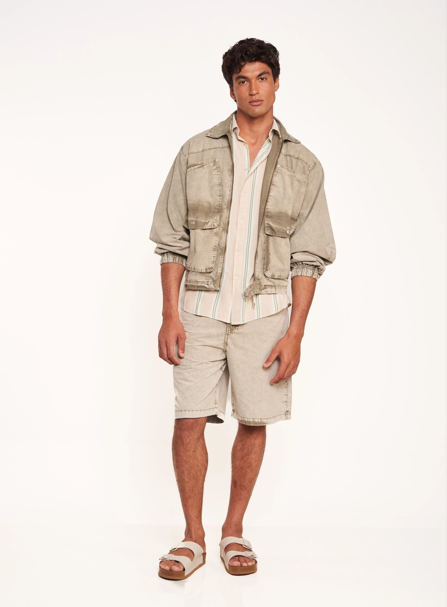 Jaqueta Masculina Com Bolsos Cargo E Zíper