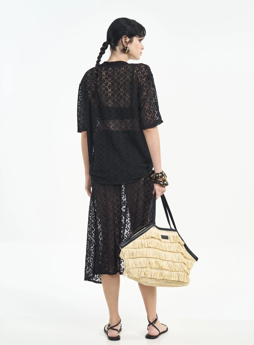 Camiseta Loose De Renda Feminina Preto