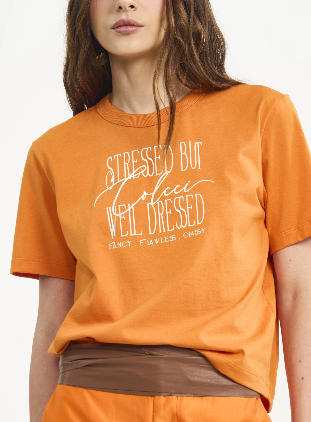 Camiseta Feminina Básica Com Escrita Laranja