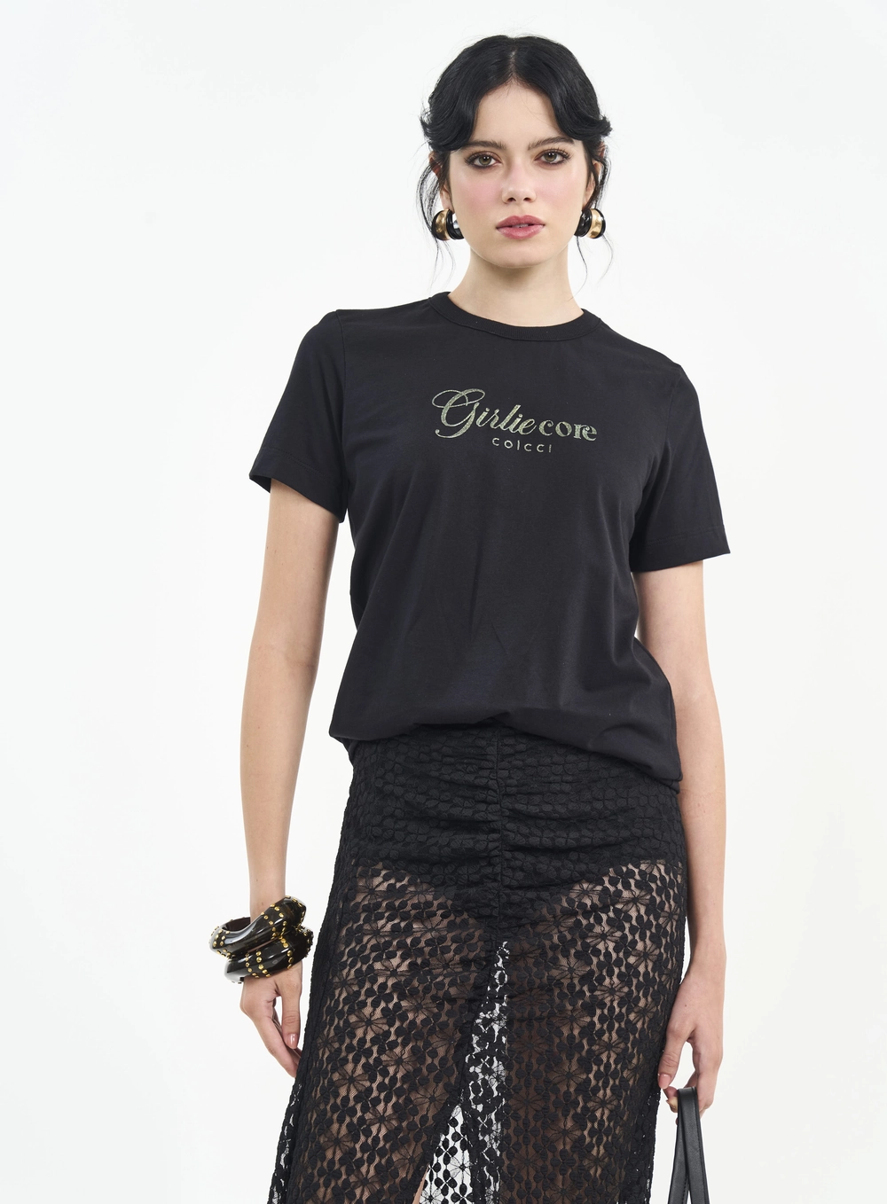 Camiseta Com Escrita E Brilho Preto