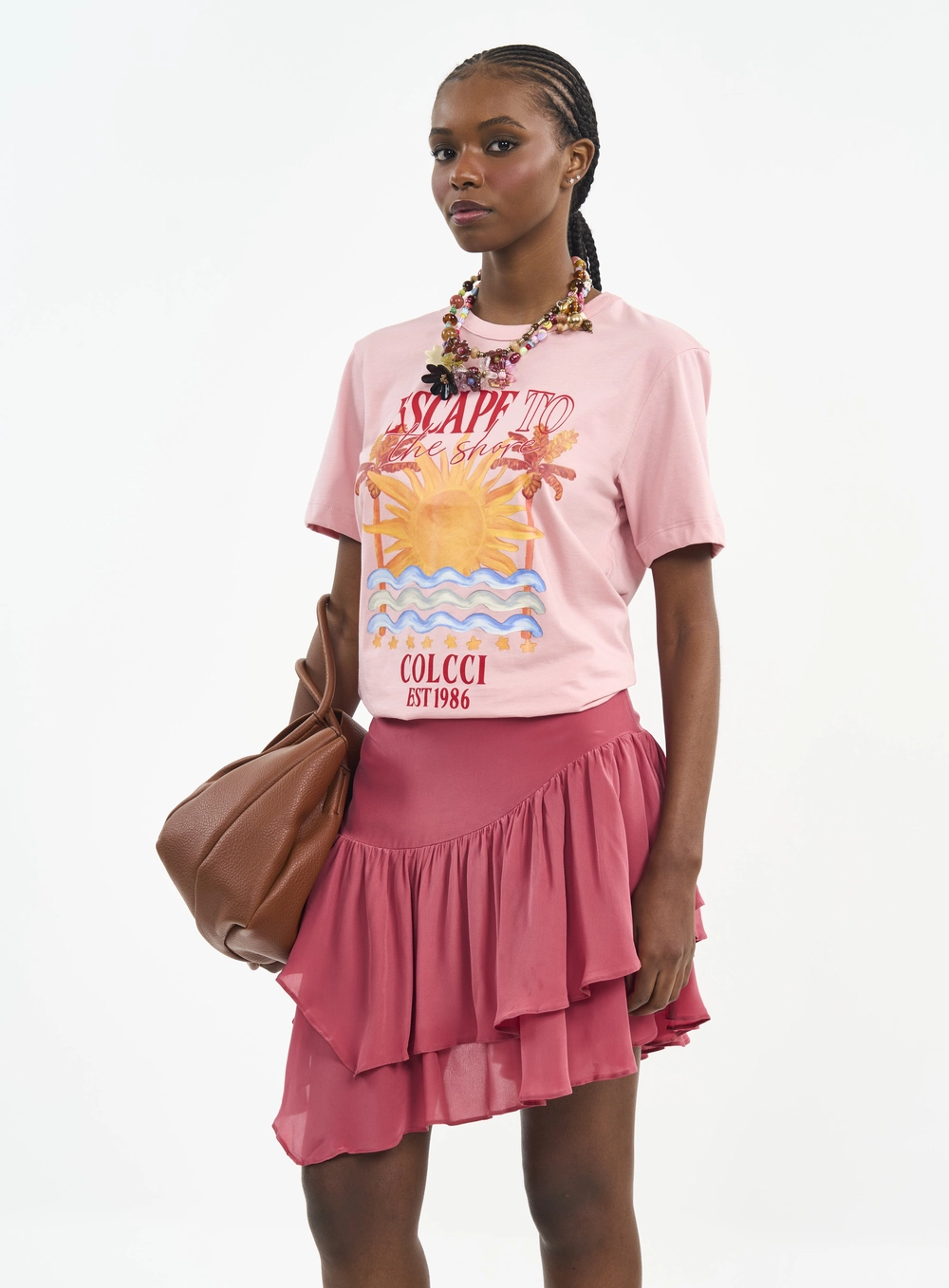 Camiseta Com Estampa Escape To The Shore Rosa