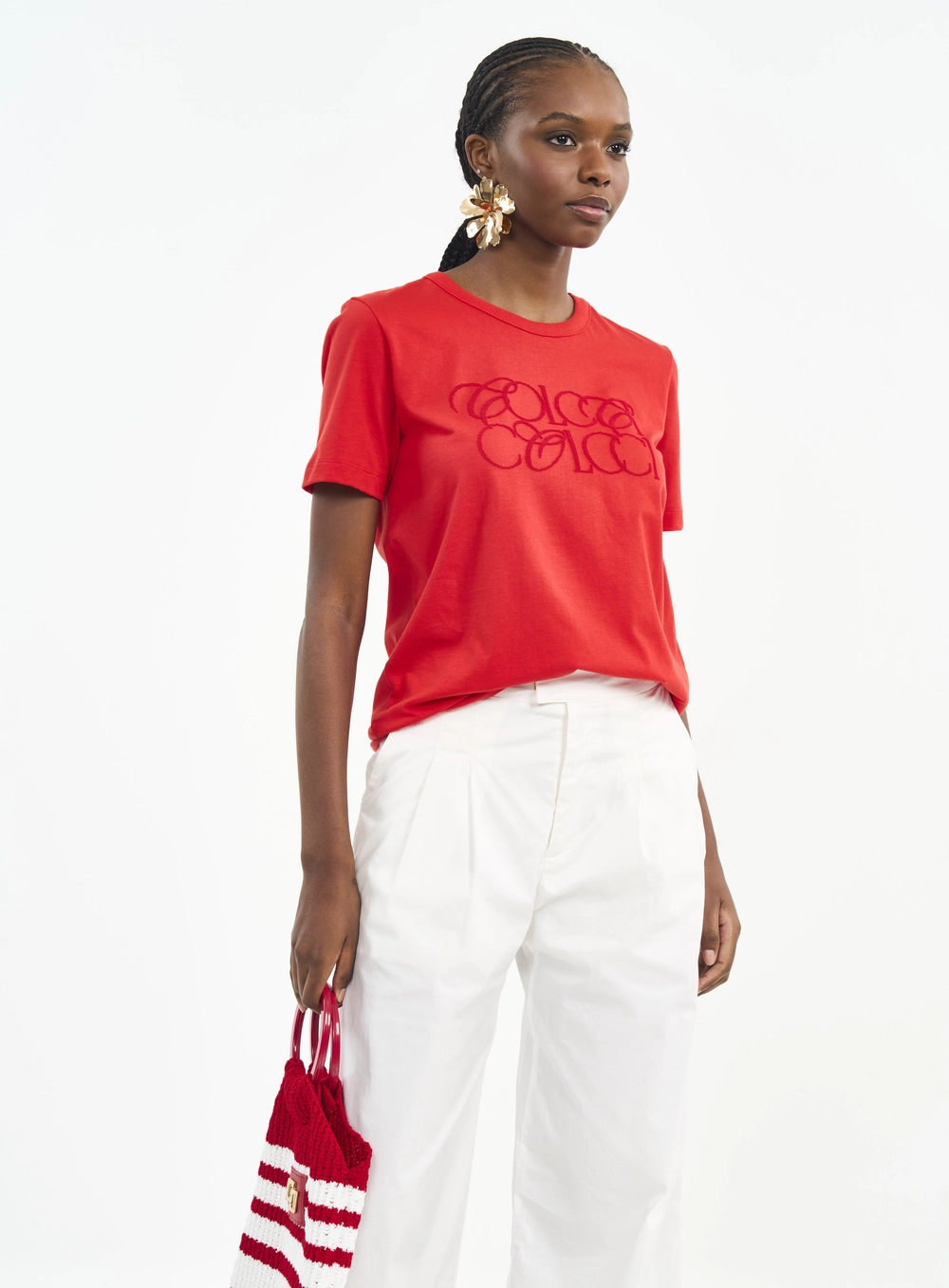 Camiseta Com Logo Bordado Vermelho