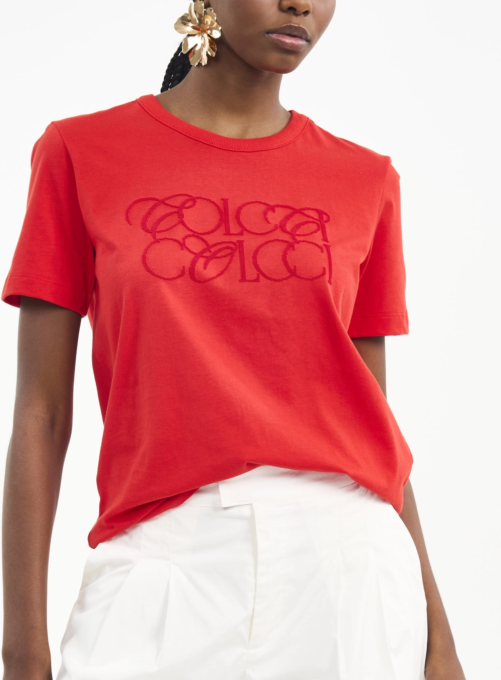 Camiseta Com Logo Bordado Vermelho