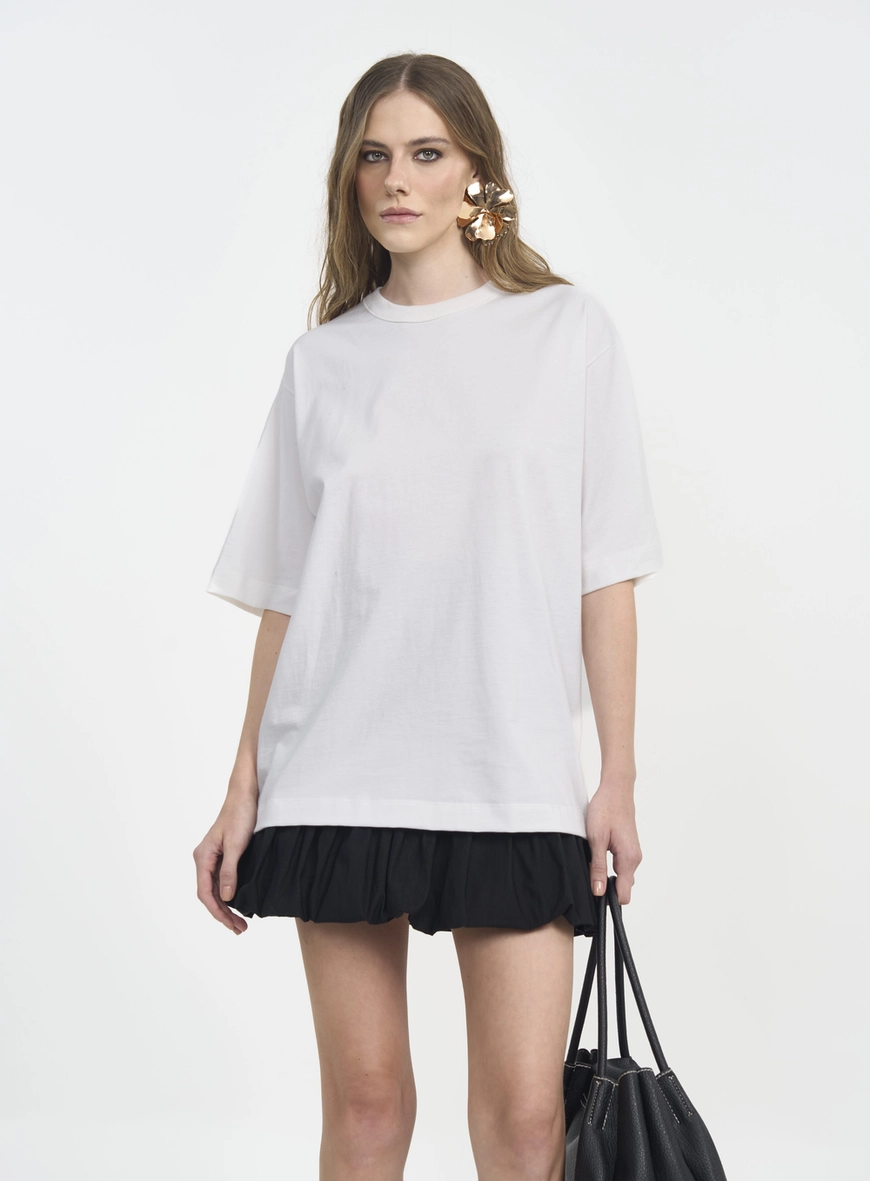 Camiseta Oversized Com Gola Em Ribana