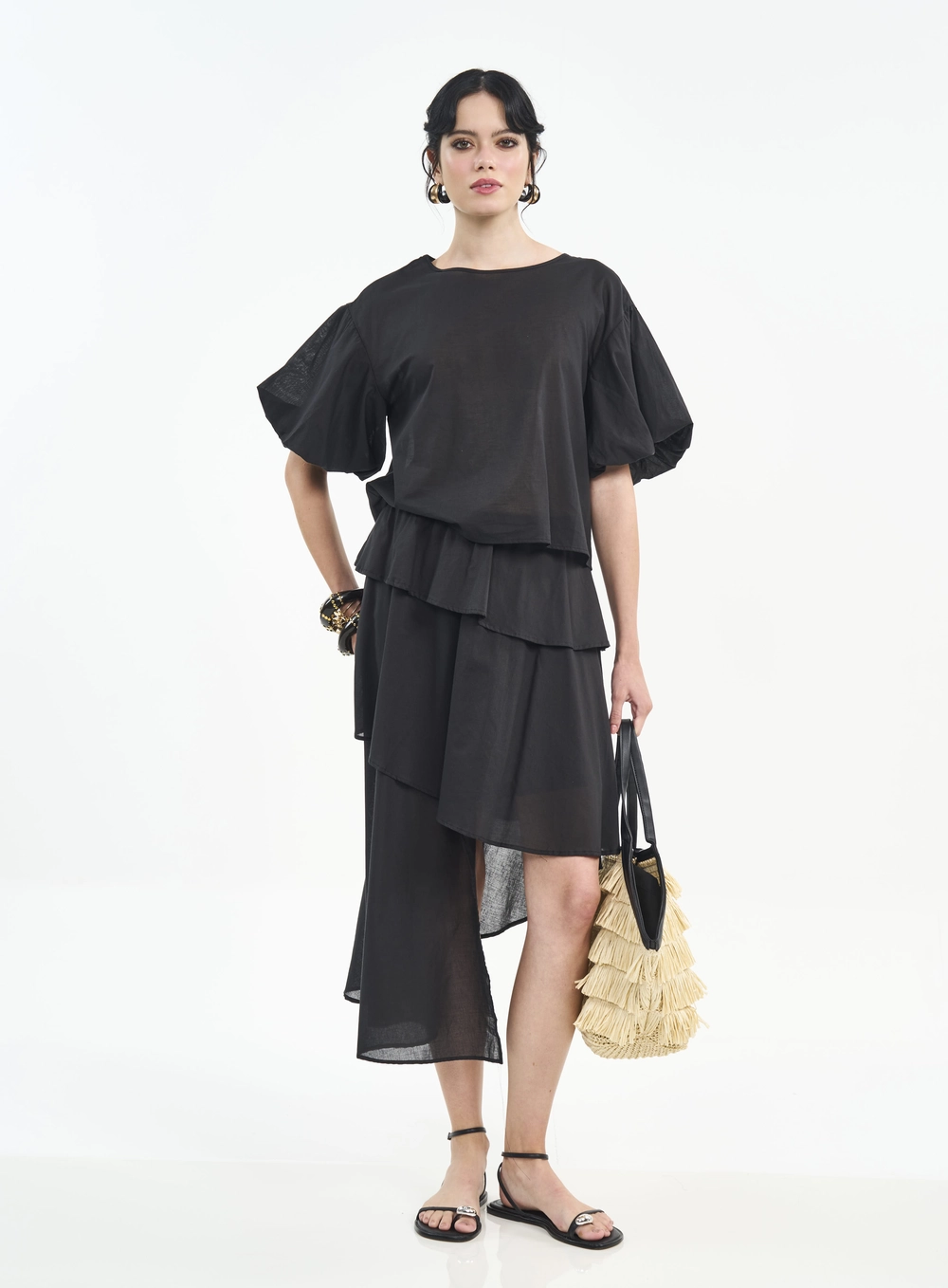 Camiseta Com Mangas Bufantes Preto