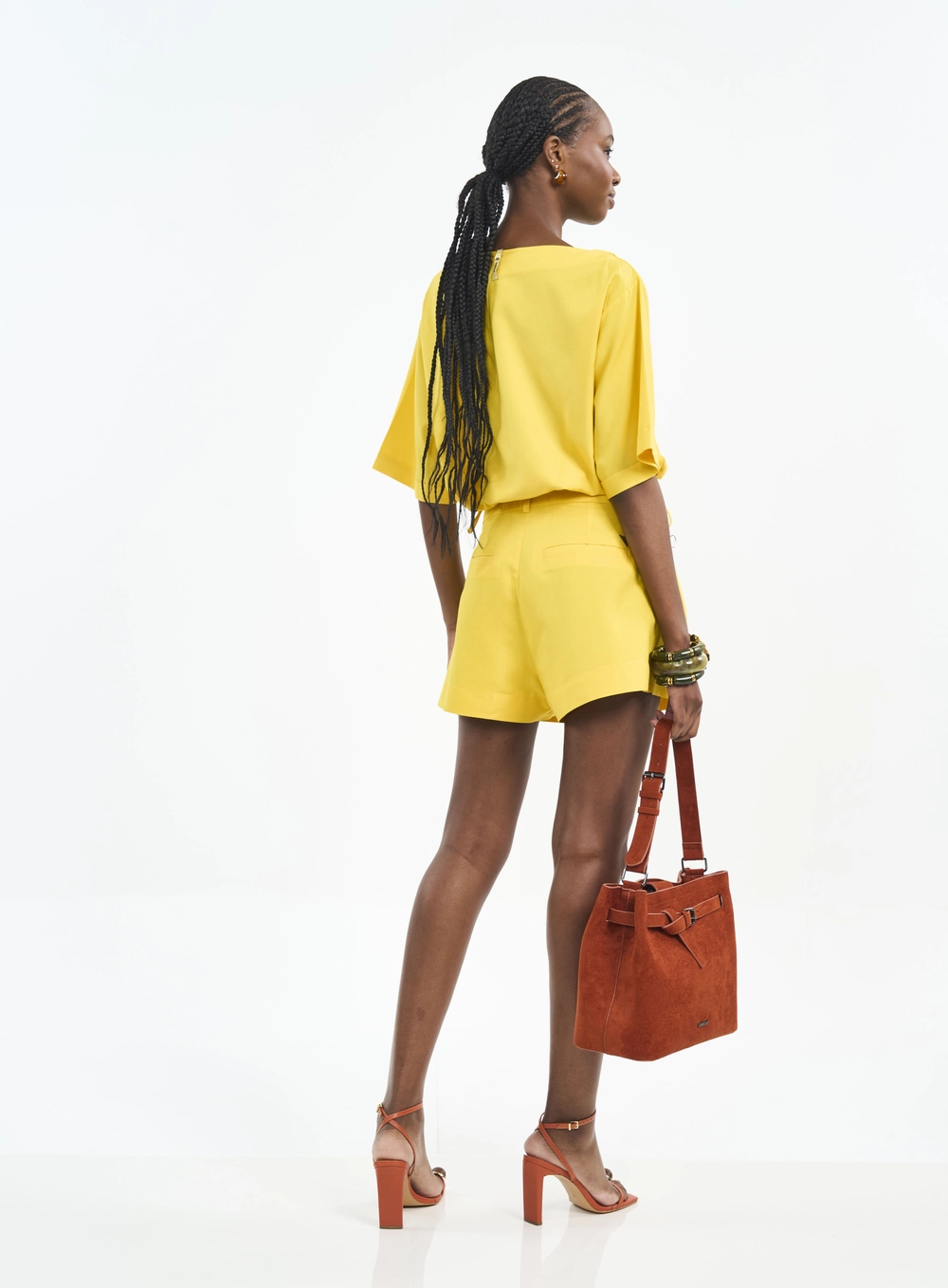 Camiseta Feminina Cropped Com Amarração Amarelo