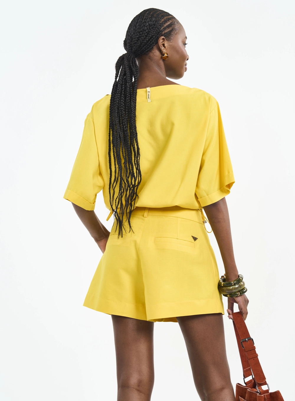 Camiseta Feminina Cropped Com Amarração Amarelo