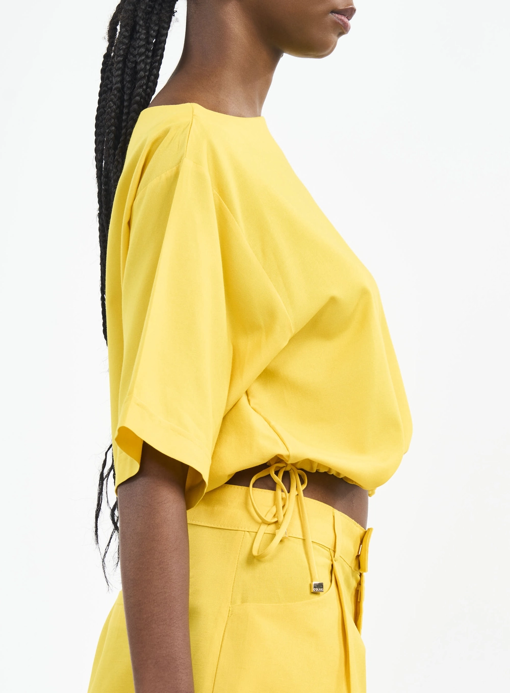 Camiseta Feminina Cropped Com Amarração Amarelo