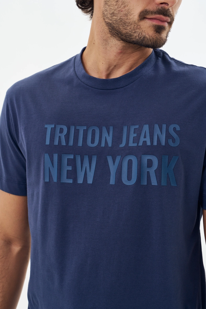 Camiseta Masculina Com Estampa Frontal Azul 3