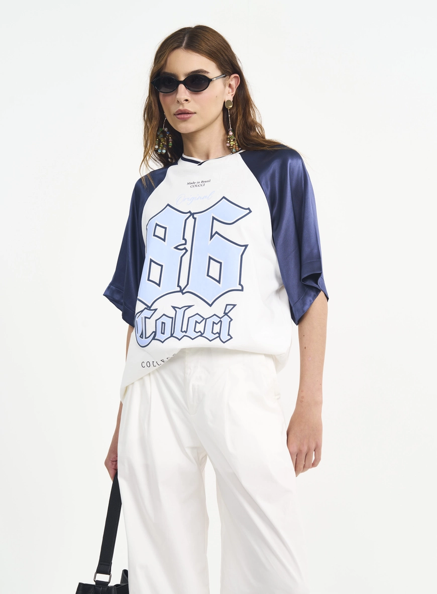 Camiseta Feminina Bicolor Com Estampa