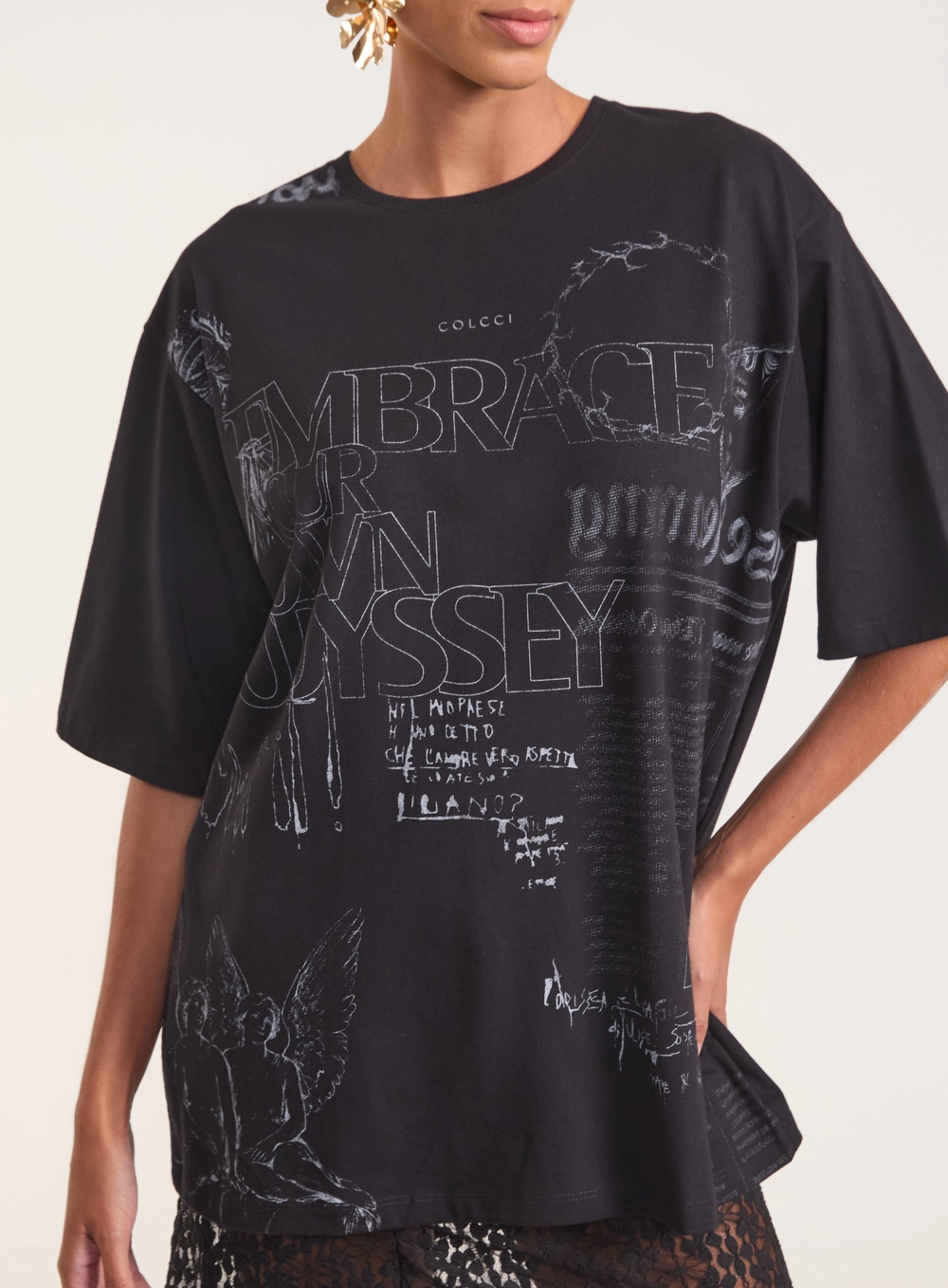 Camiseta Com Estampa E Modelagem Oversized Preto