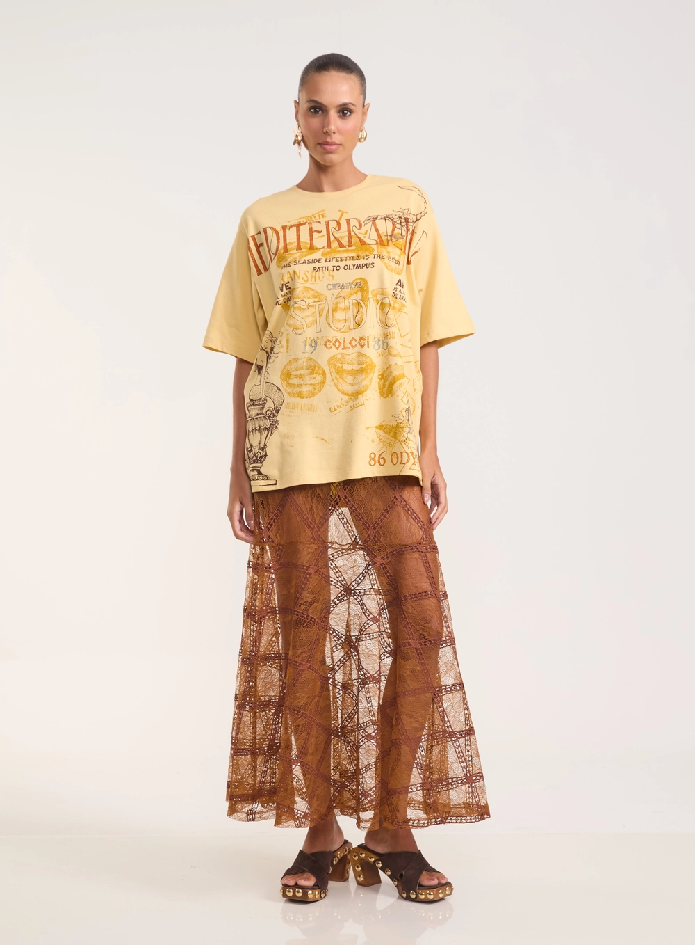 Camiseta Oversized Com Estampa Amarelo