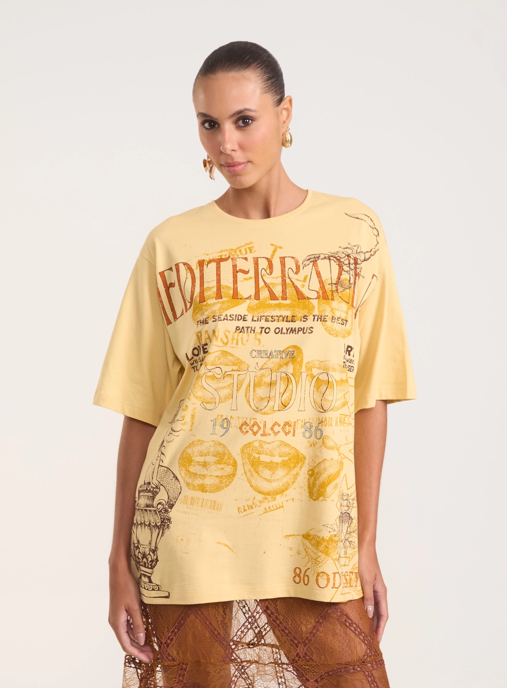 Camiseta Oversized Com Estampa Amarelo