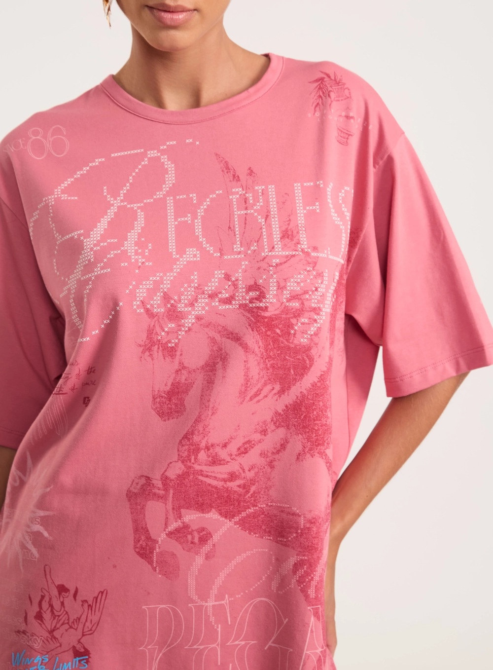 Camiseta Oversized Com Estampa Pegasus Rosa