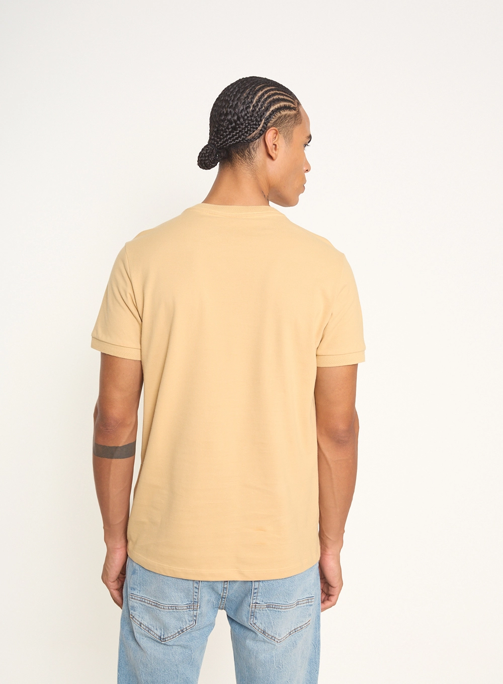 Camiseta Masculina Com Aplicação E Punhos Bege