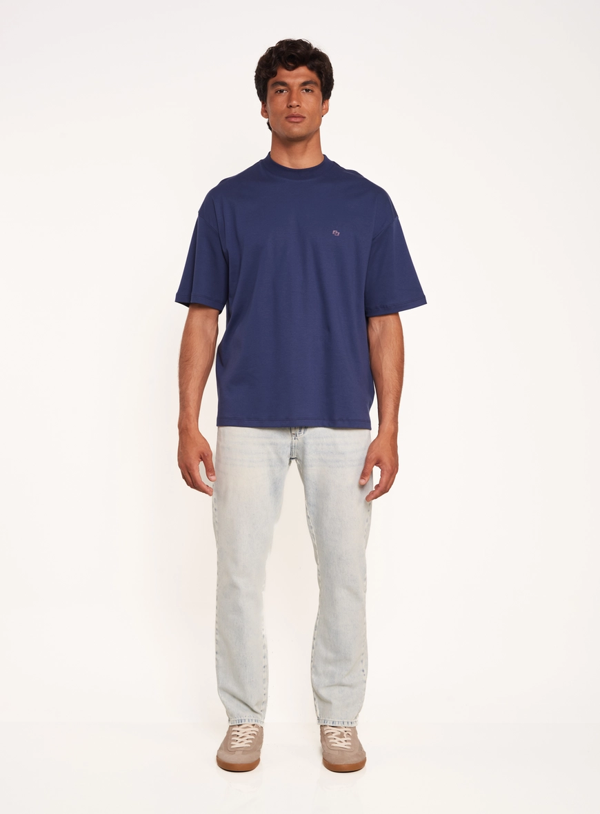 Camiseta Oversized Com Gola Em Ribana