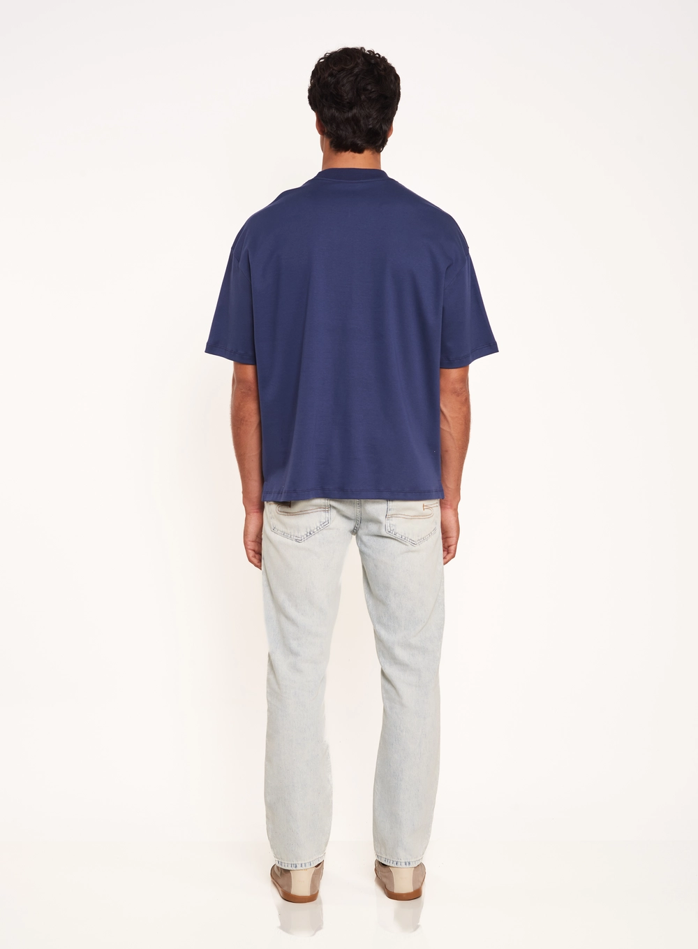 Camiseta Oversized Com Gola Em Ribana Azul
