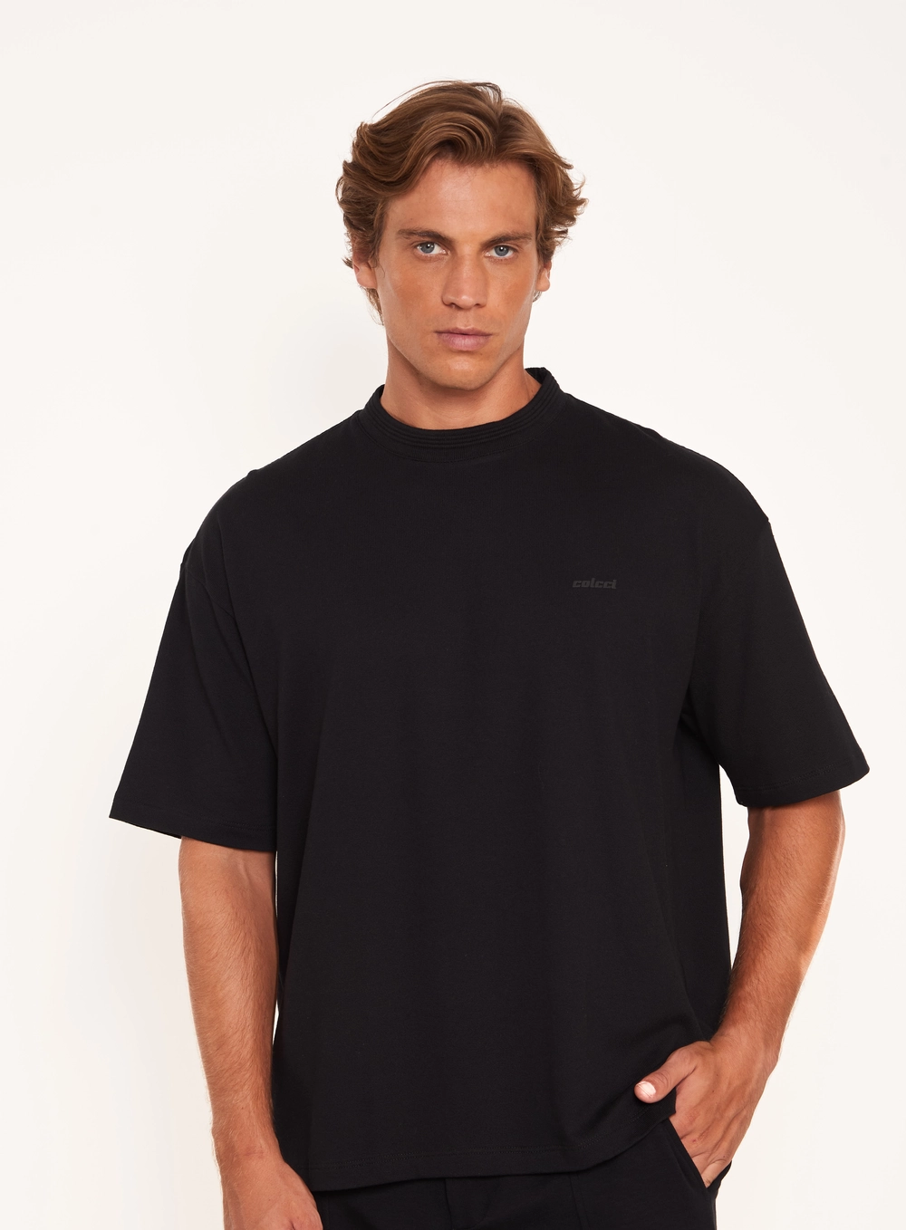 Camiseta Masculina Oversized Com Logo Preto
