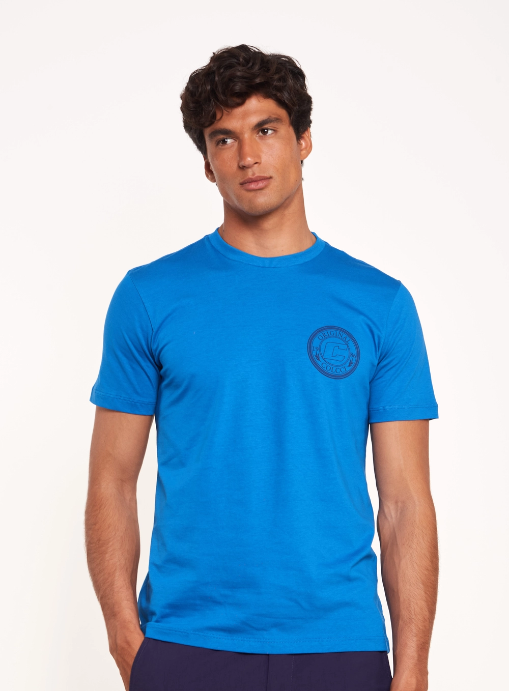 Camiseta Masculina Com Estampa No Peito Azul