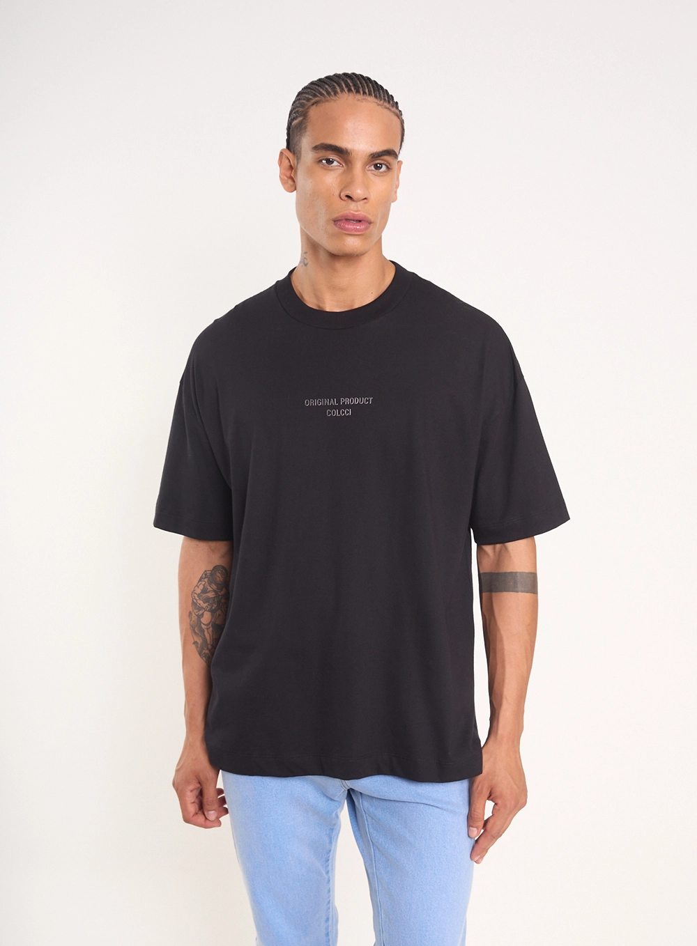 Camiseta Oversized Com Escrita Localizada Preto