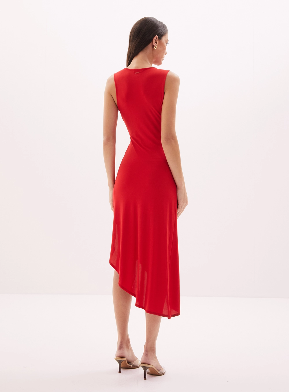 Vestido Feminino Midi Drapeado Assimétrico Vermelho 4
