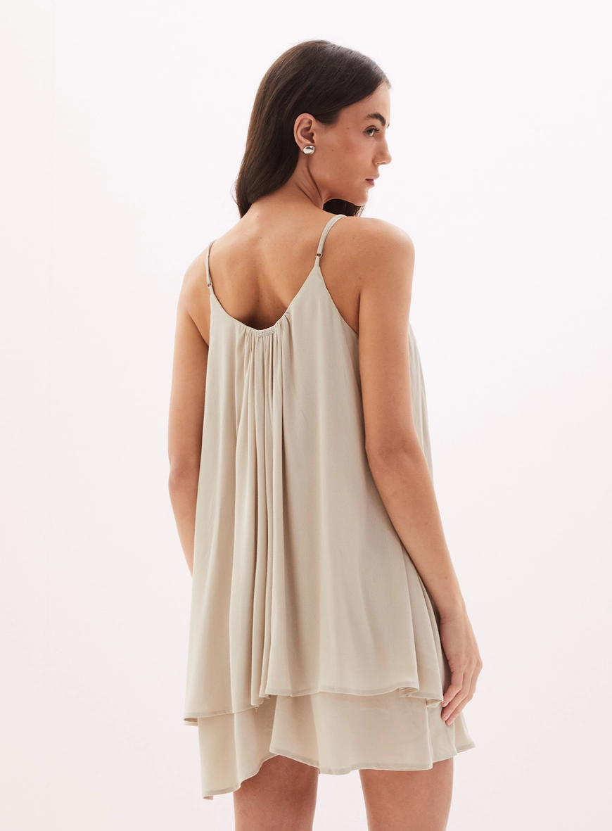 Vestido Feminino Curto Franzido Bege Esquilo 4