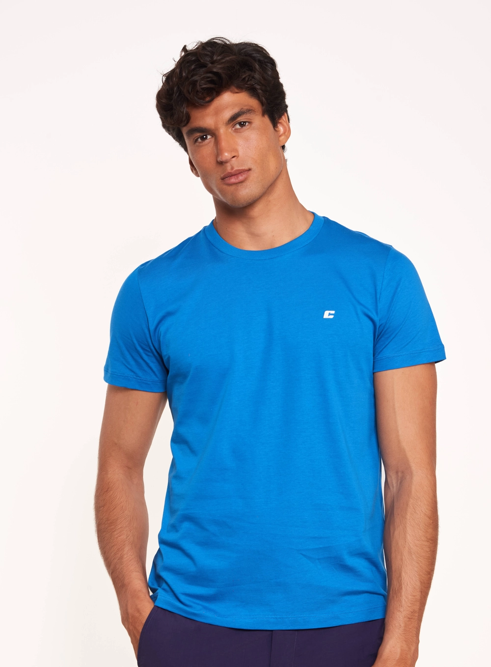 Camiseta Com Logo Bordado Azul