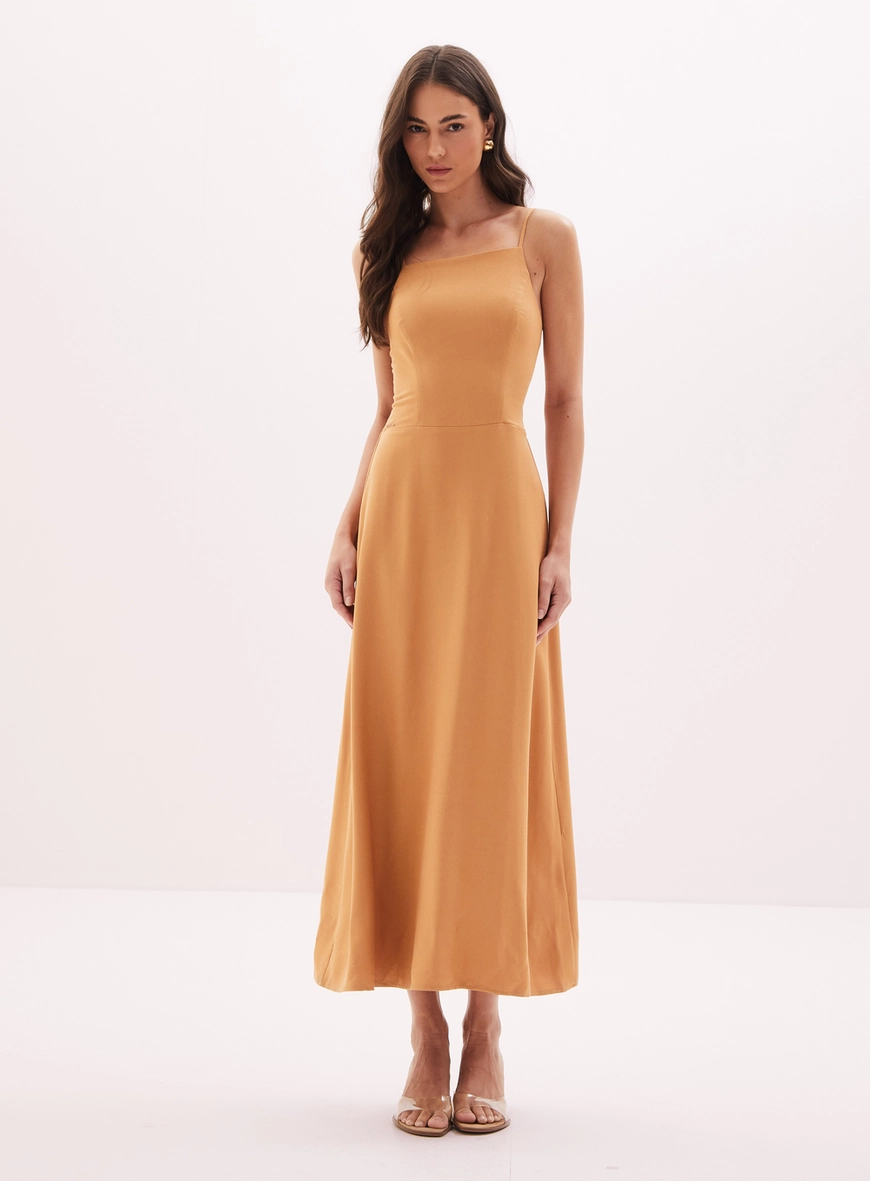 Vestido Feminino Midi Com Amarração Bege 2