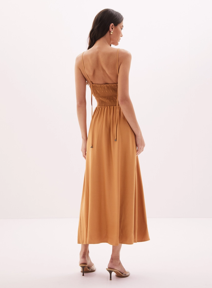 Vestido Feminino Midi Com Amarração Bege 4