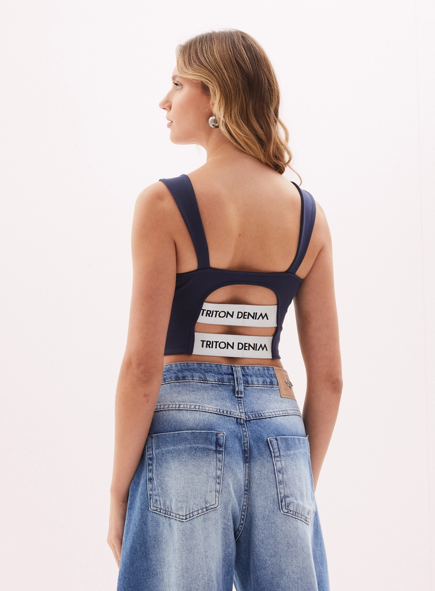 Top Cropped Feminino Costas Abertas Azul 2