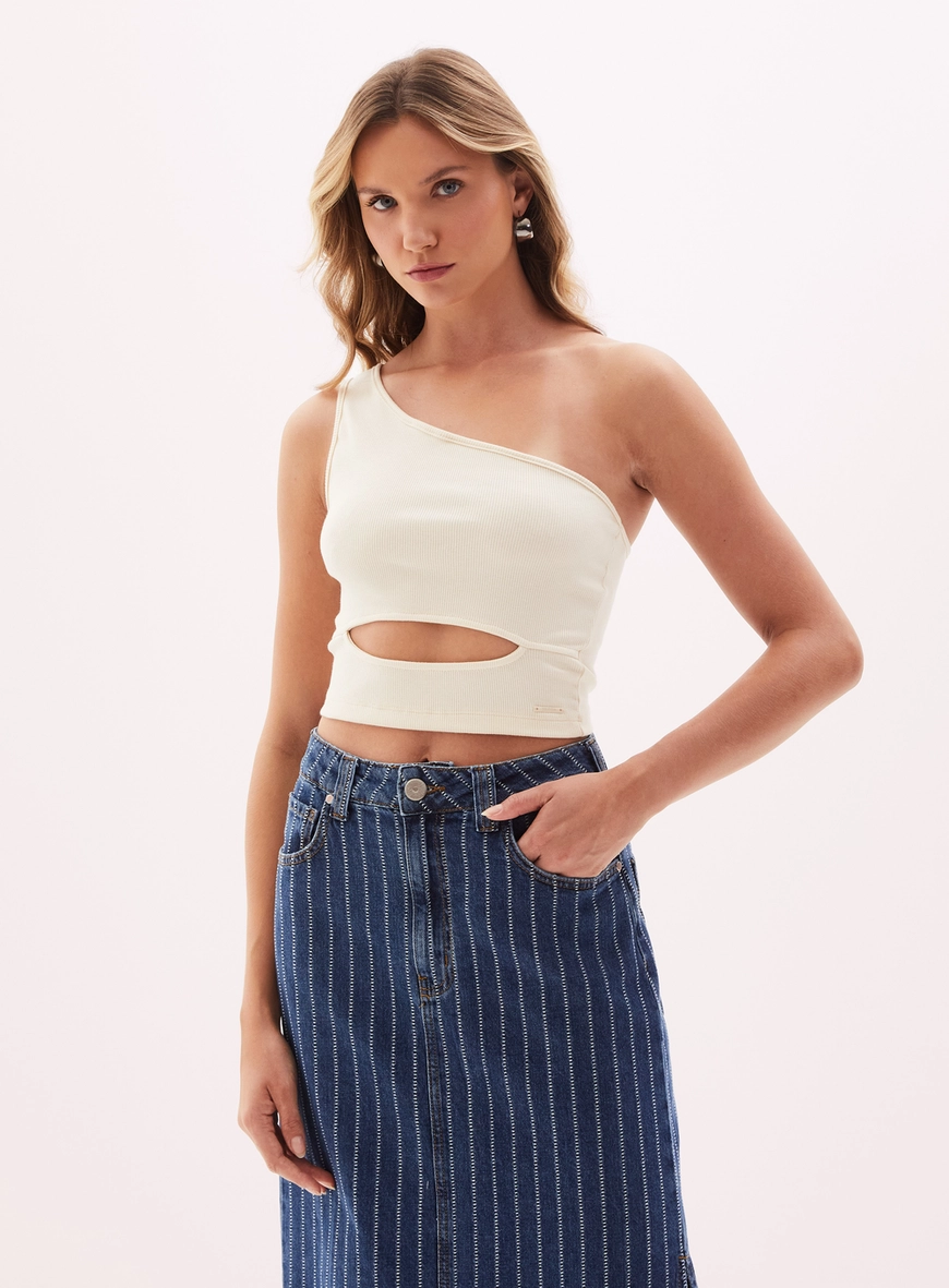 Top Feminino Com Recortes - Small Bege 2