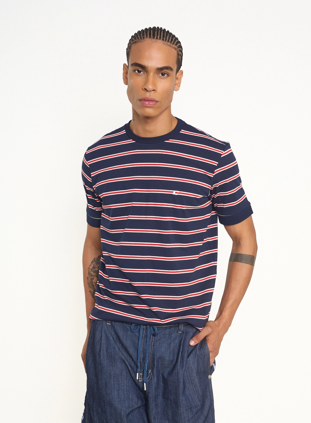 Camiseta Masculina New Slim Listrada Estampados