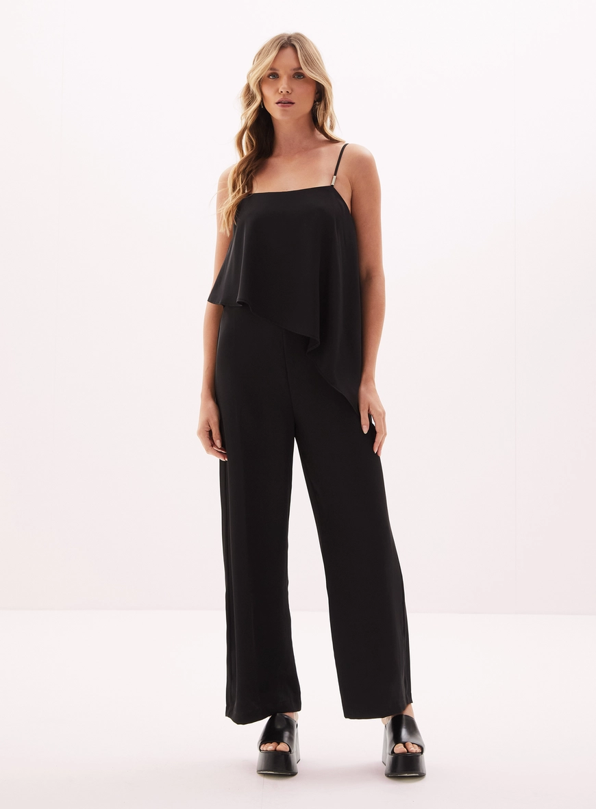 Macacão Feminino Assimétrico Com Alças Finas Preto 1