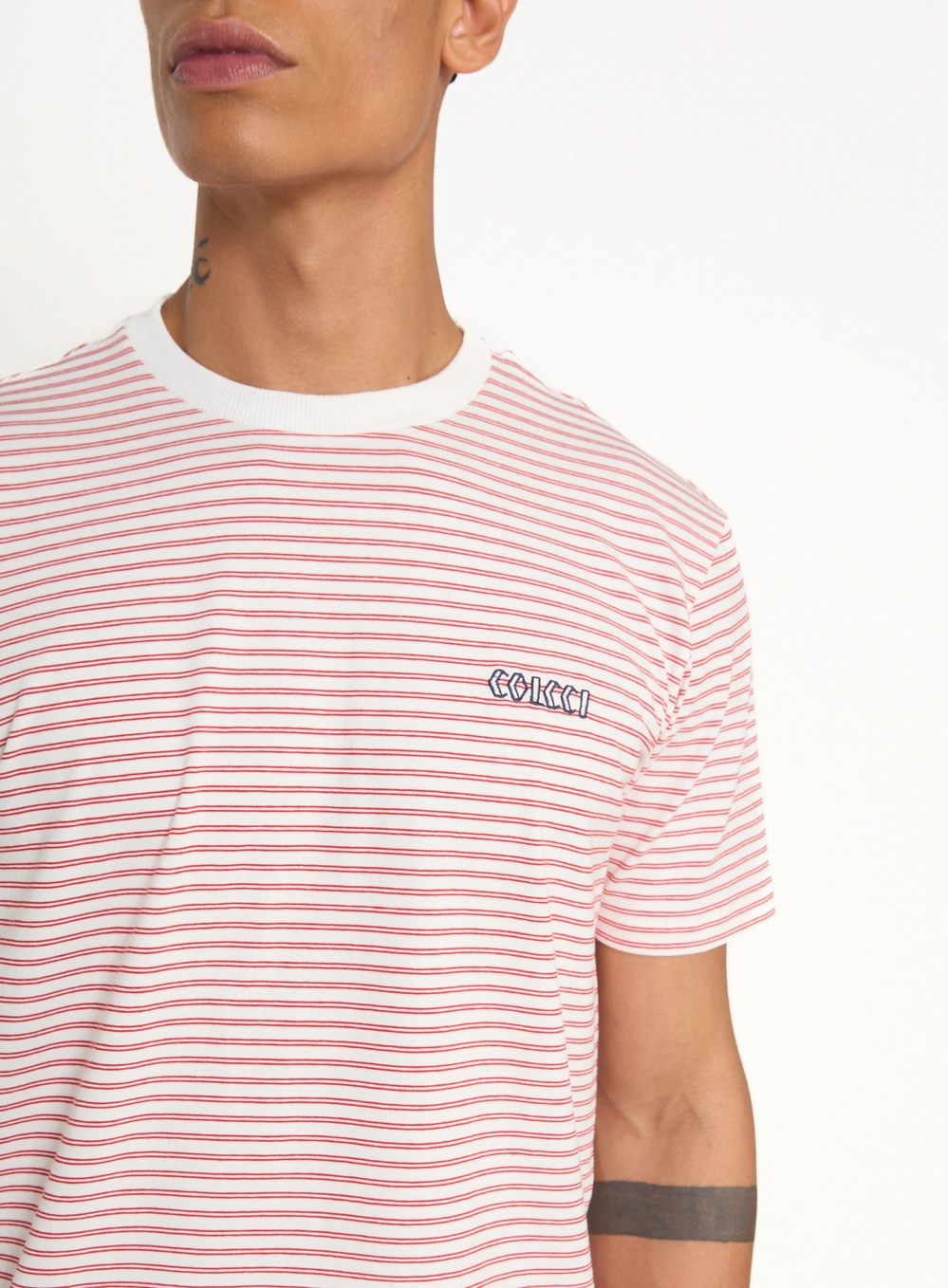 Camiseta Masculina Com Listras E Logo Estampados