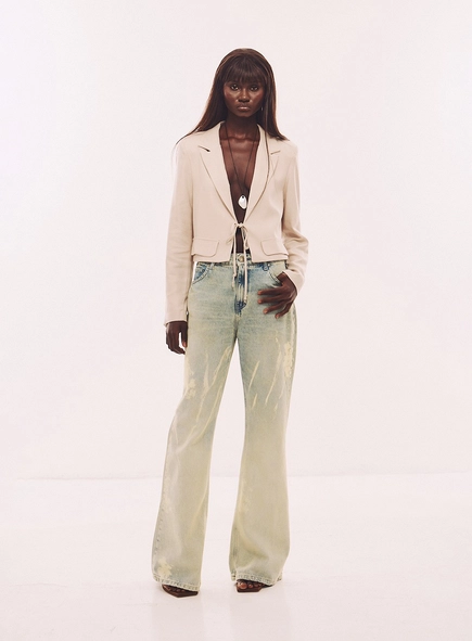 Blazer Cropped Feminino Alfaiataria Com Amarração