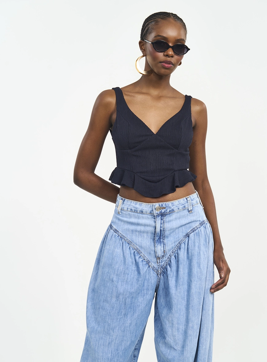 Blusa Slim Decote V Jacquard