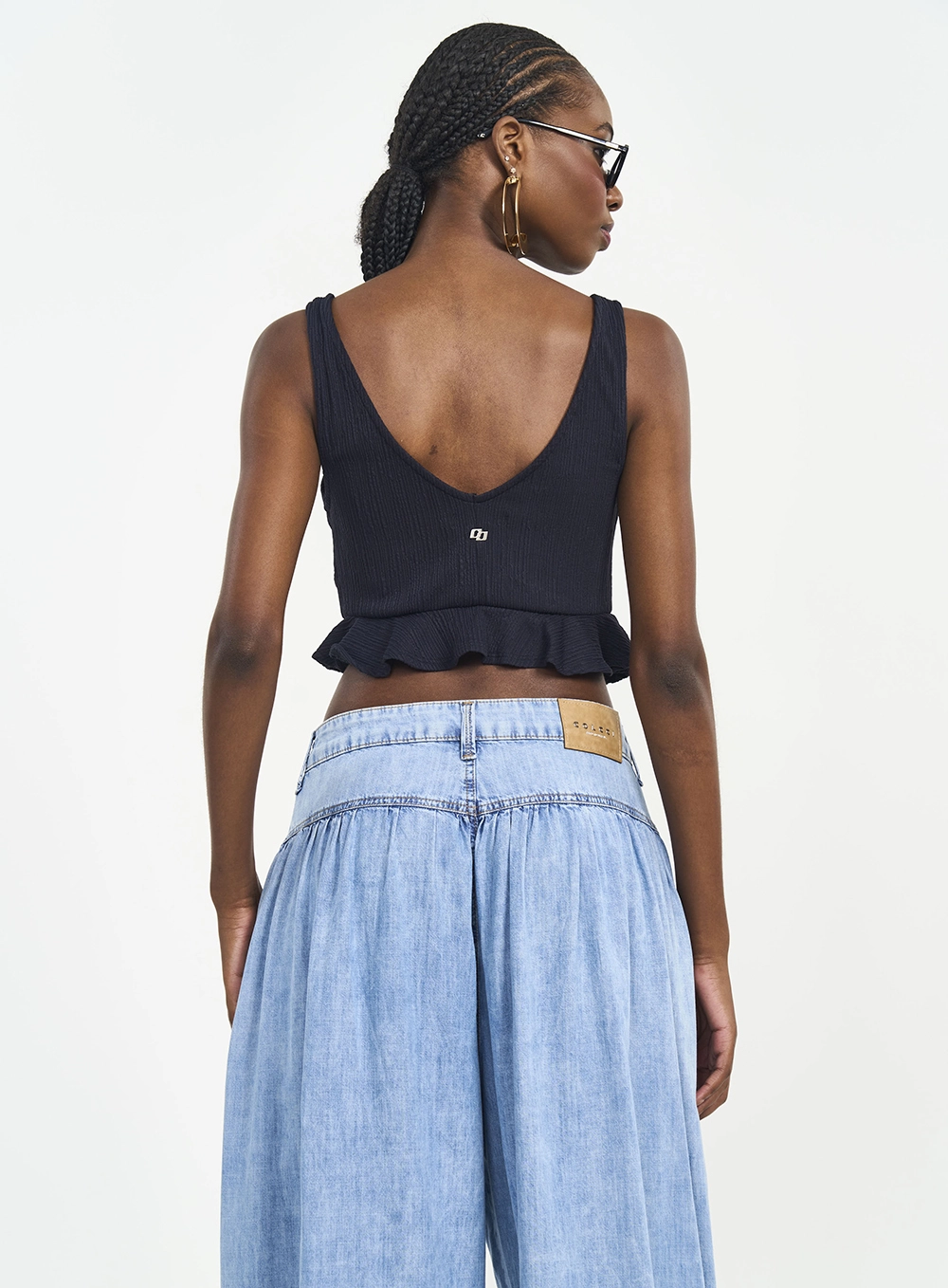 Blusa Slim Decote V Jacquard Preto