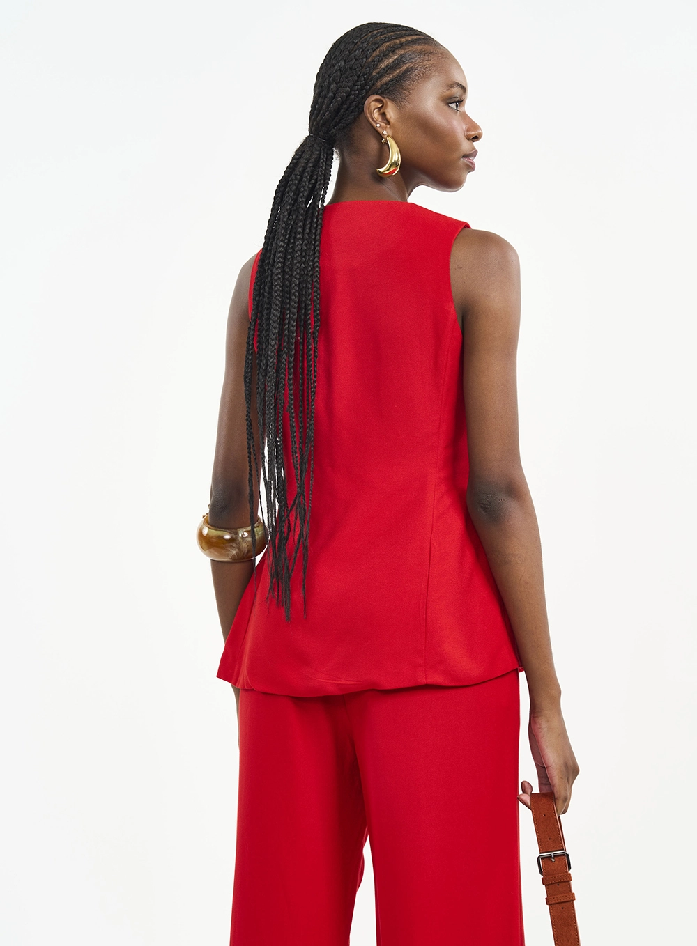 Blusa Acinturada Com Botões E Peplum Vermelho
