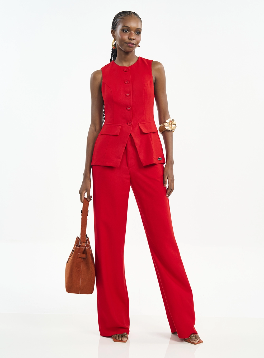 Blusa Acinturada Com Botões E Peplum Vermelho
