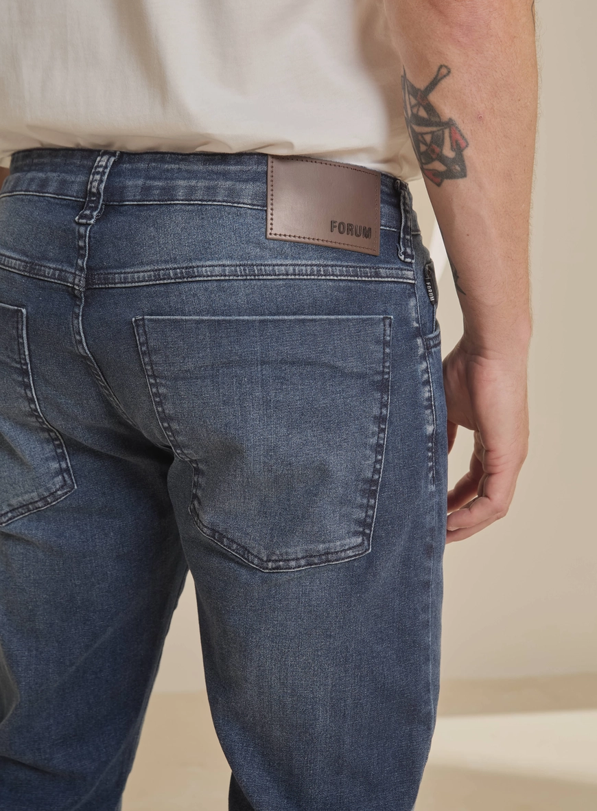 Calça Jeans Masculina Média Estonada - Paul Slim Índigo