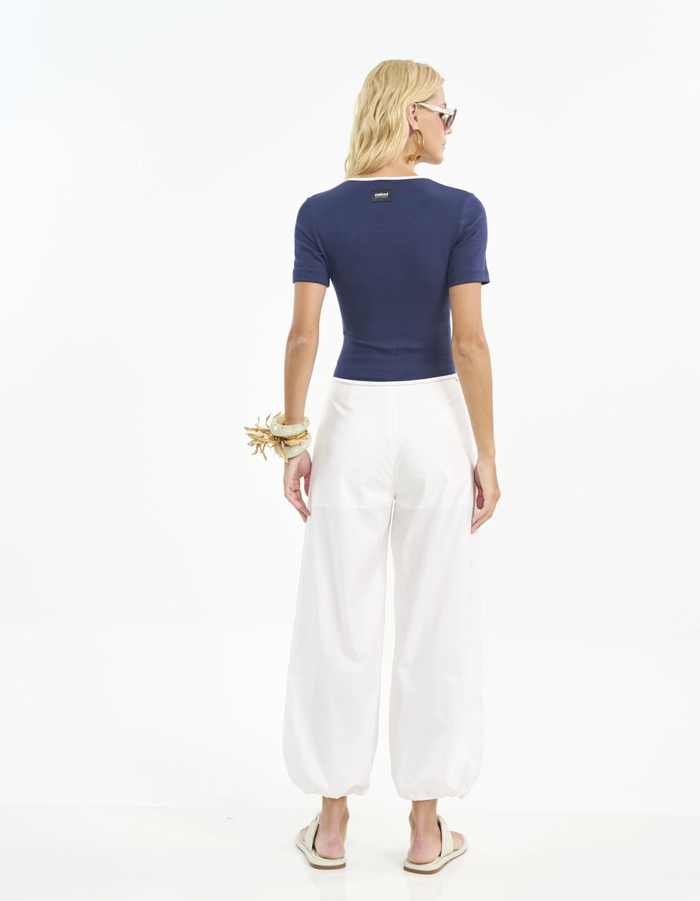 Blusa Com Transpasse E Vivo Contrastante Azul