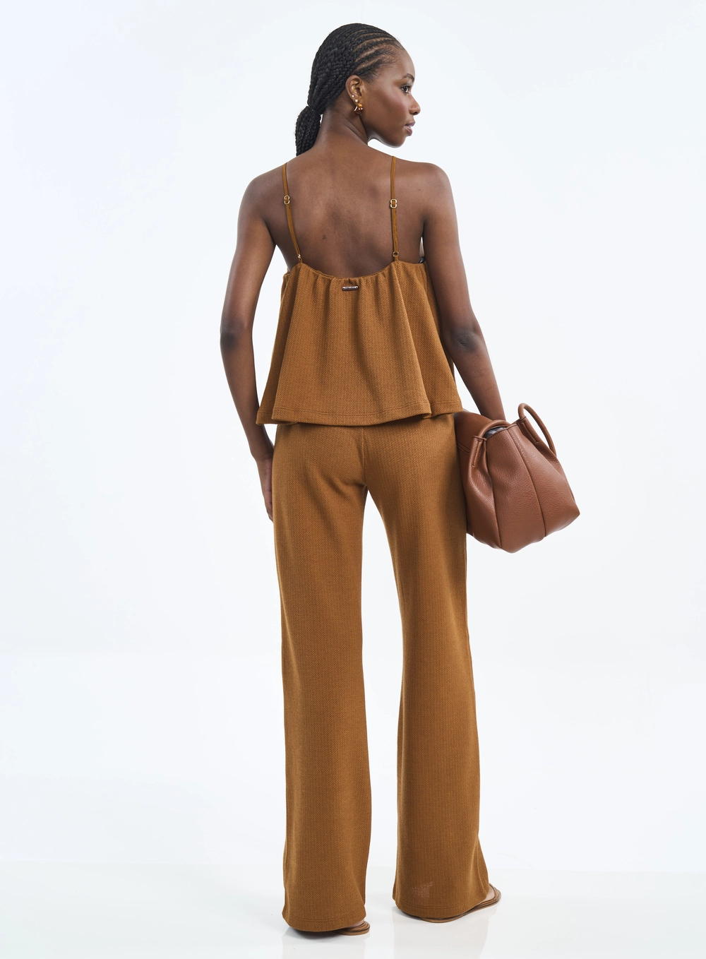 Blusa Frente Única Com Textura E Sobreposição Marrom