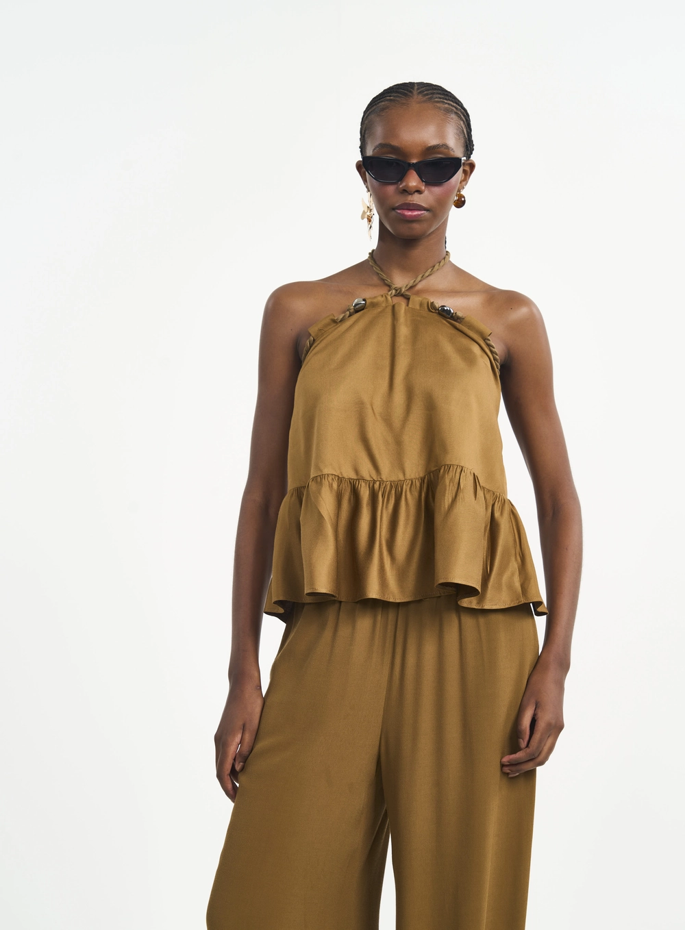 Blusa Loose Frente Única Marrom