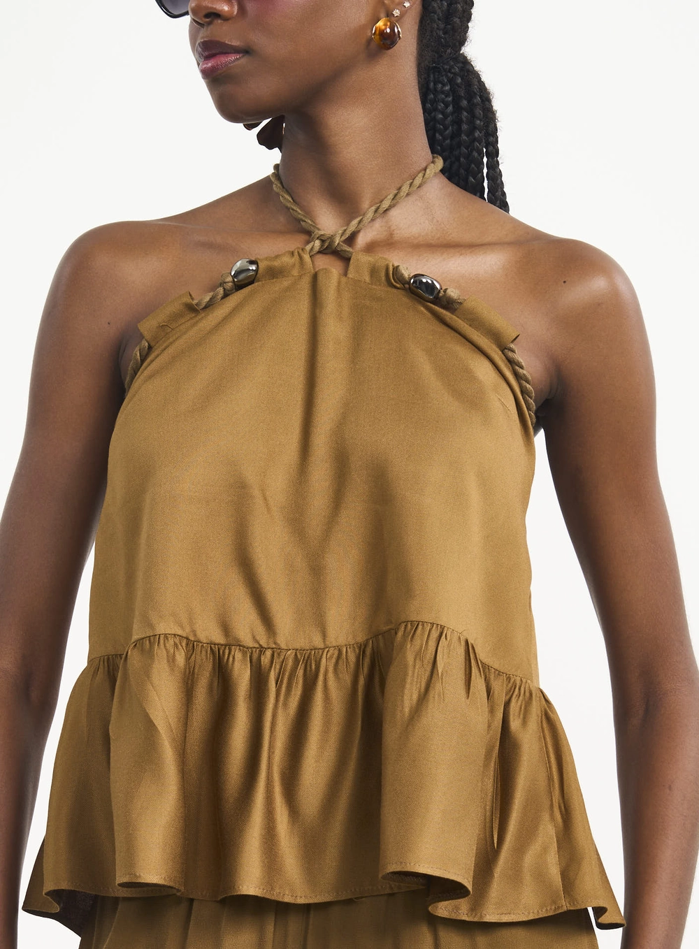 Blusa Loose Frente Única Marrom